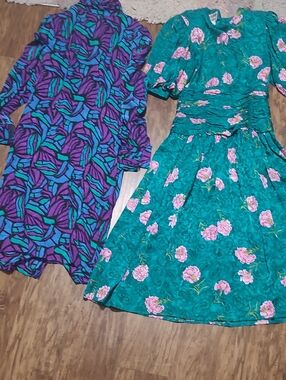 2 Vintage Jack Mulqueen Silk Dress And Maggy LONDON silk Dress Sz 8